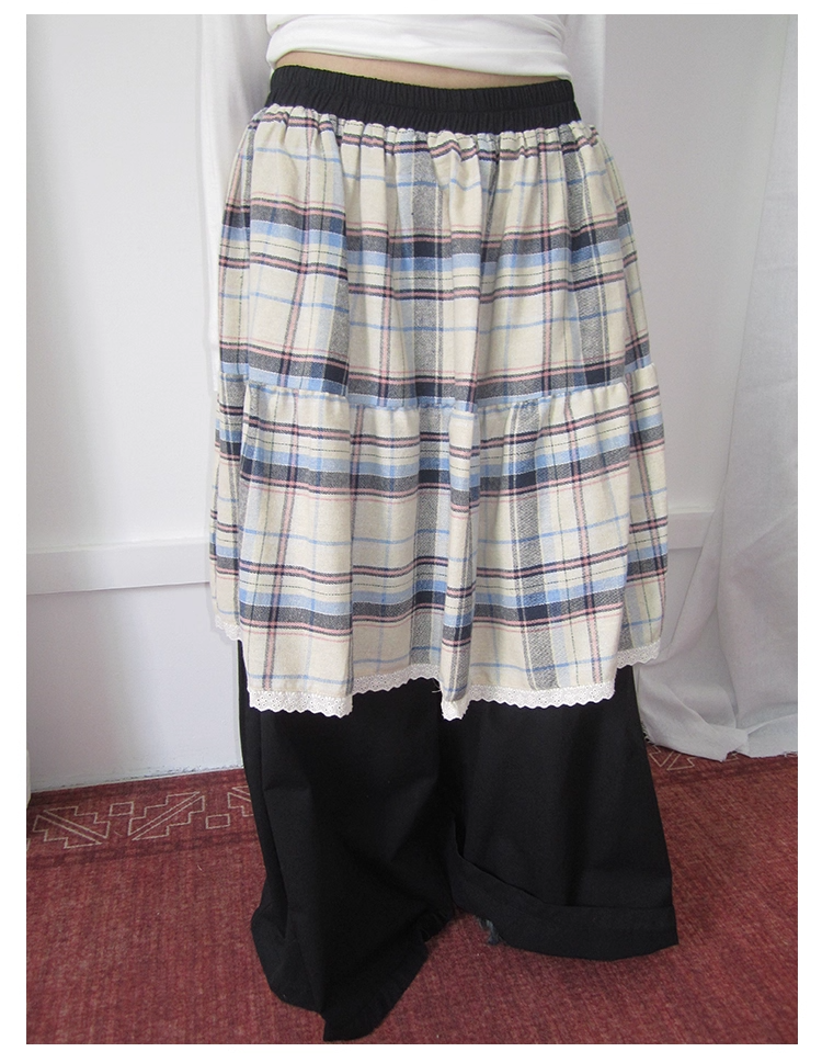 Plaid Patchwork Layered Wide Pants　X3420