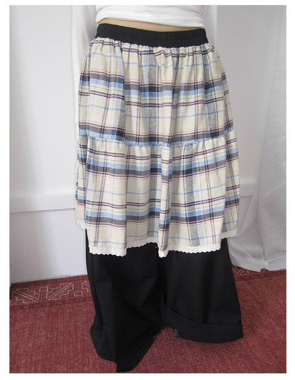 Plaid Patchwork Layered Wide Pants　X3420