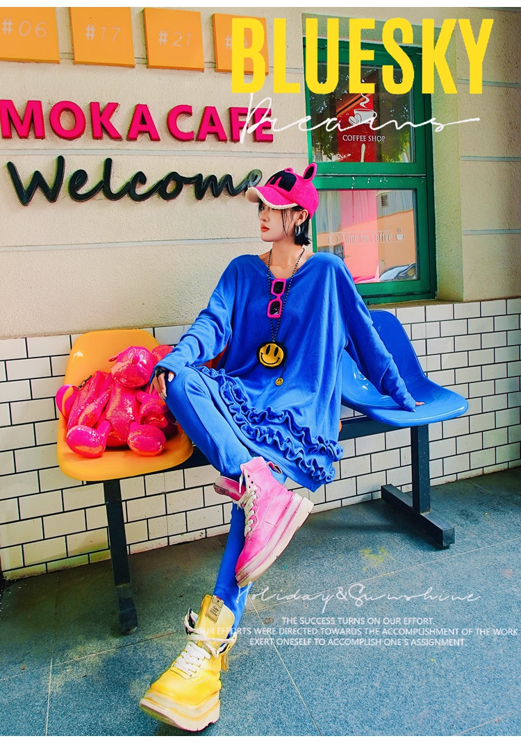 Royal Blue Ruffled Fleece Oversized Sweatshirt　X3407