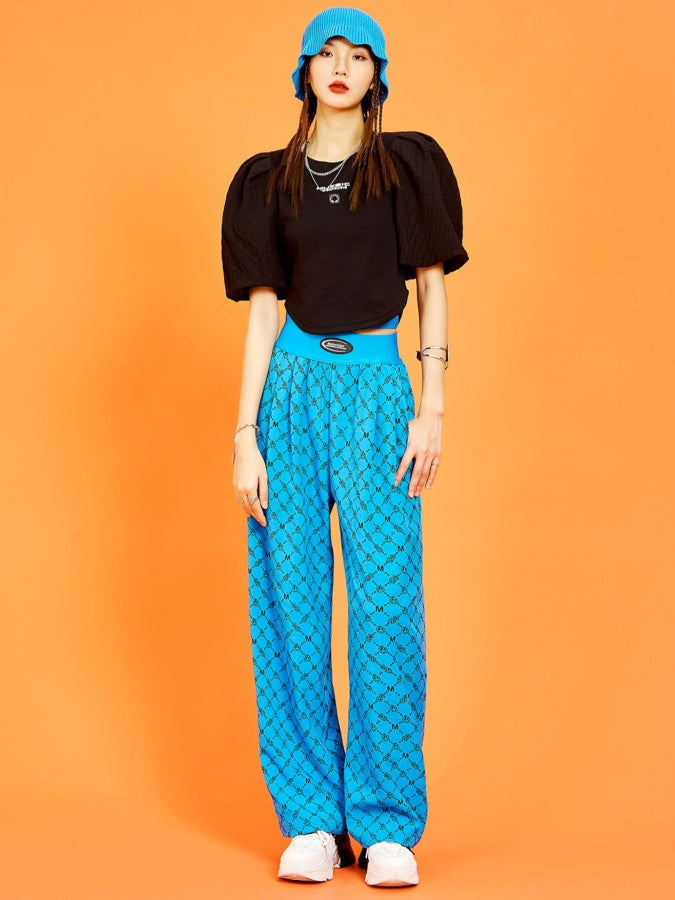 Diamond check pattern pants X2799