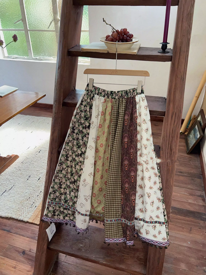 Vintage Country Patchwork Floral Long Skirt　X3364