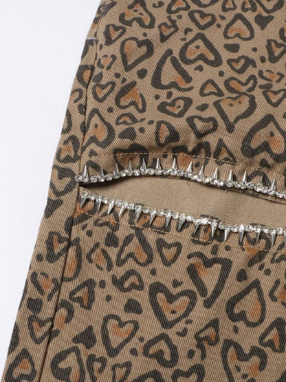 Leopard cut-out casual pants X2788