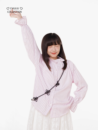 Striped BellSleeve School Style Shirt X3405