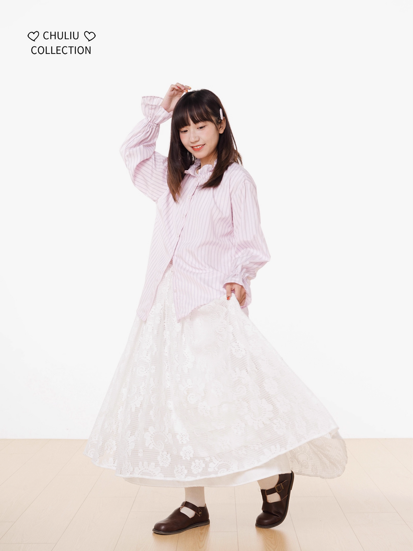 Striped BellSleeve School Style Shirt X3405