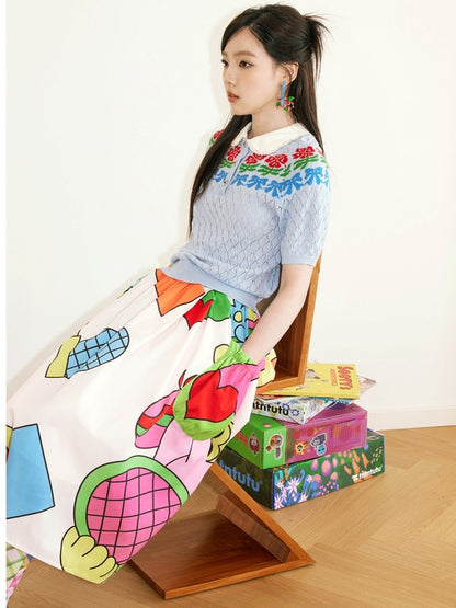 Colorful graphic flare skirt X2703