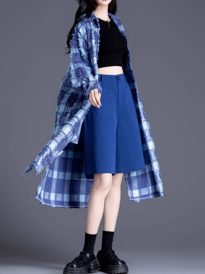 Klein Blue Check Shirt Dress X2939