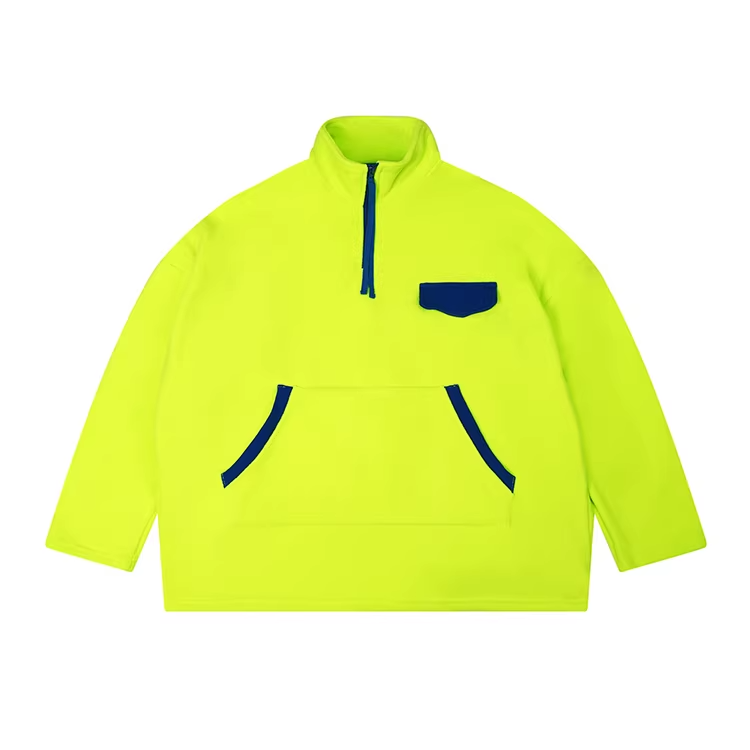 Neon Color Contrast-Zip High-Neck Fleece-Lined Sweatshirt　X3499