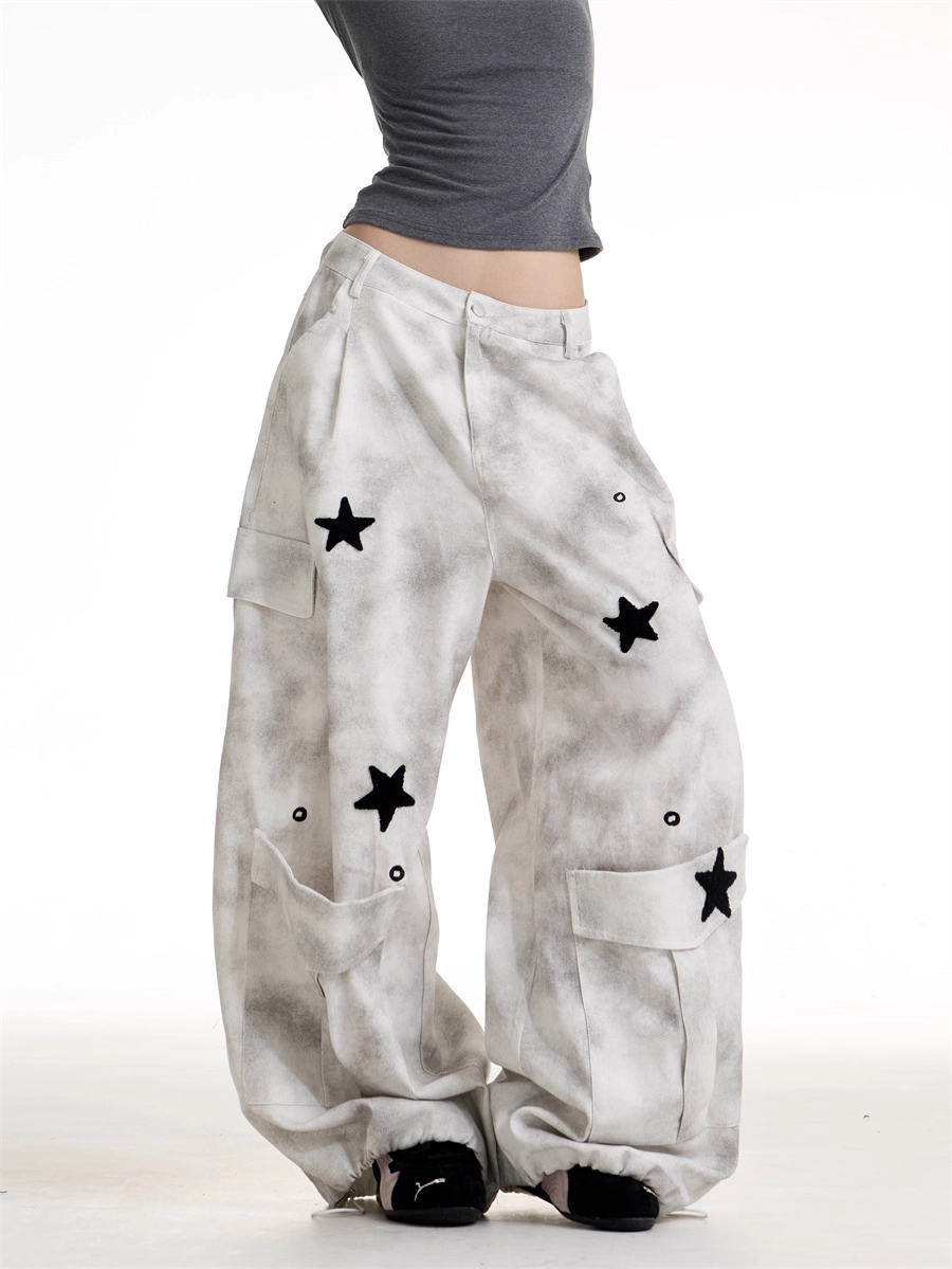 Vintage Retro Workwear Wide-Leg Pants　X3388