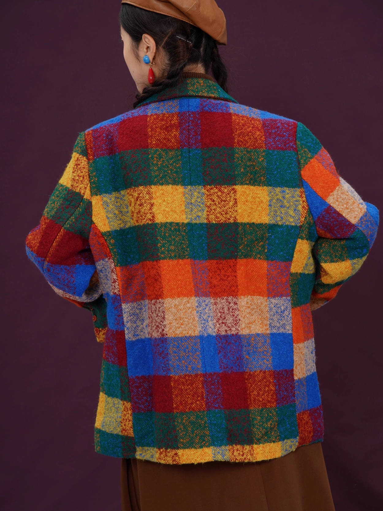 Colorful Rainbow Plaid Thick Oversized Blazer X3395