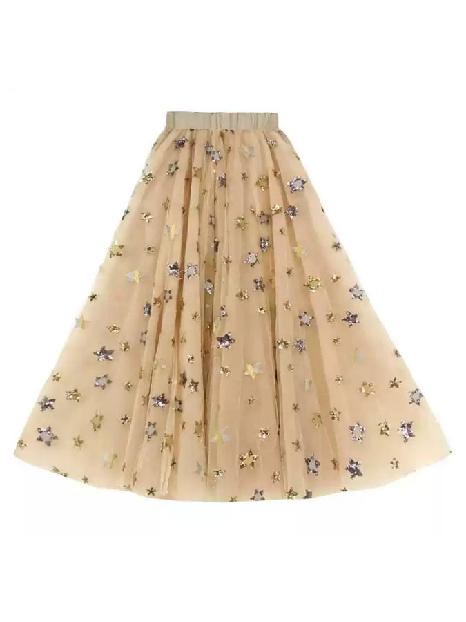 Star Mesh Long Skirt X2843