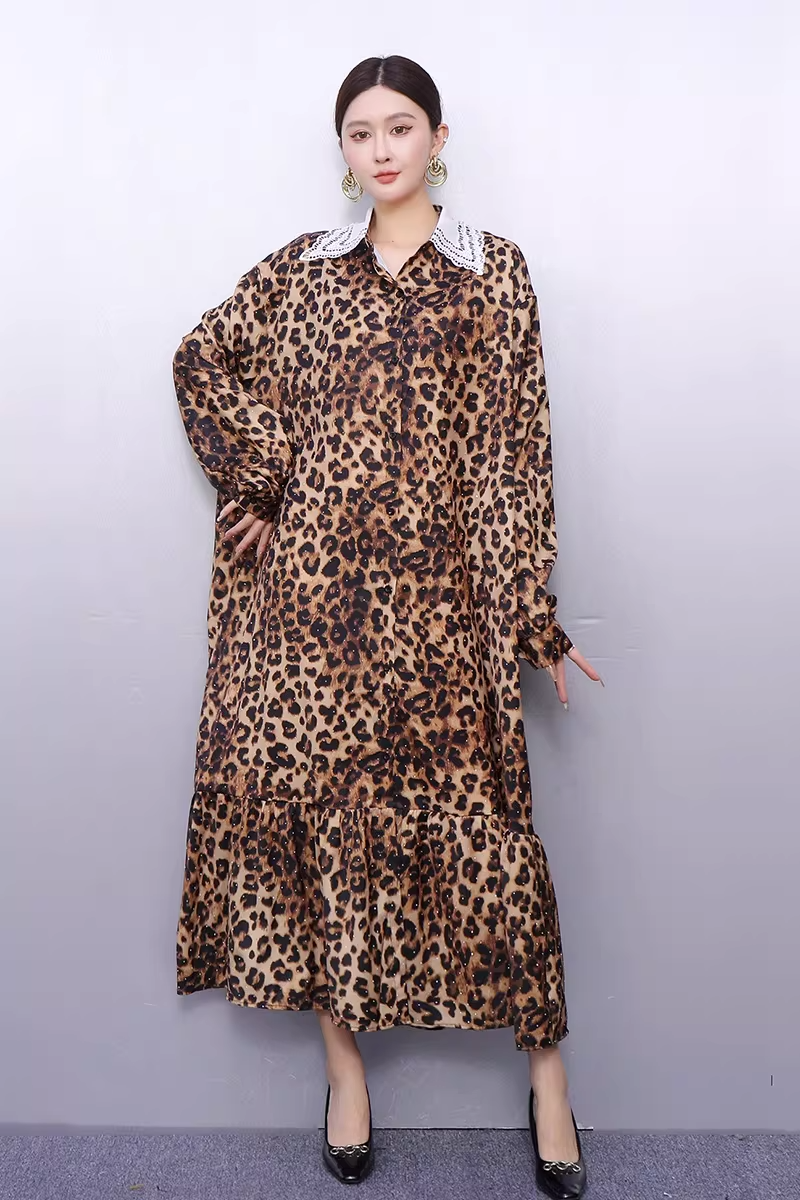 Leopard Print Long Shirt Dress　X3520