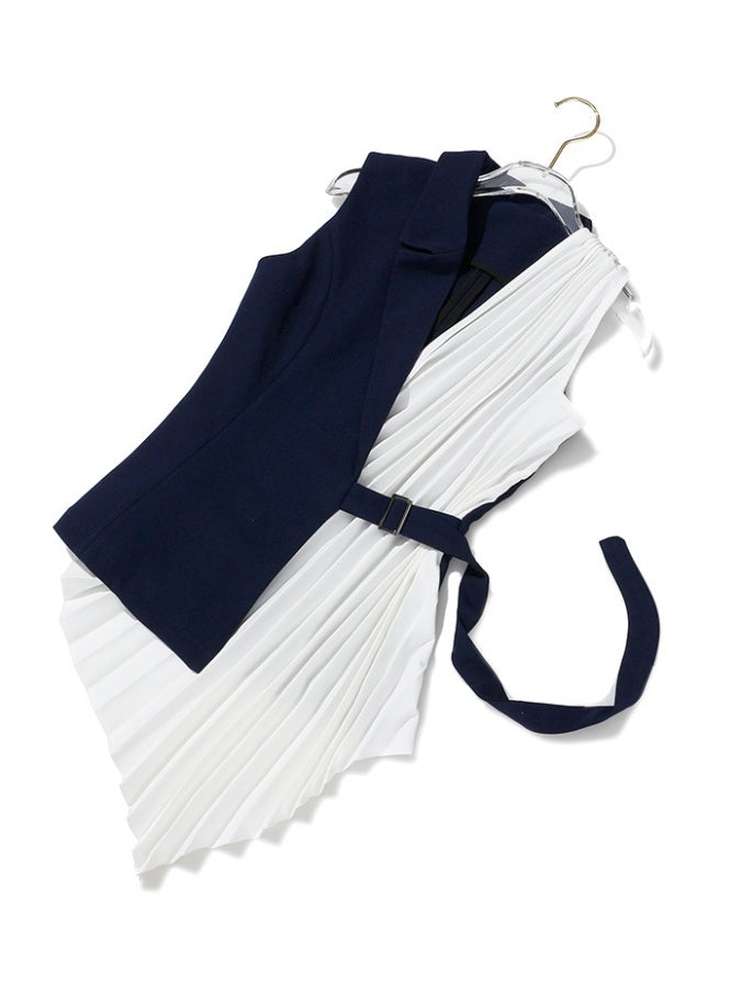 Asymmetrical pleated design vest X2714