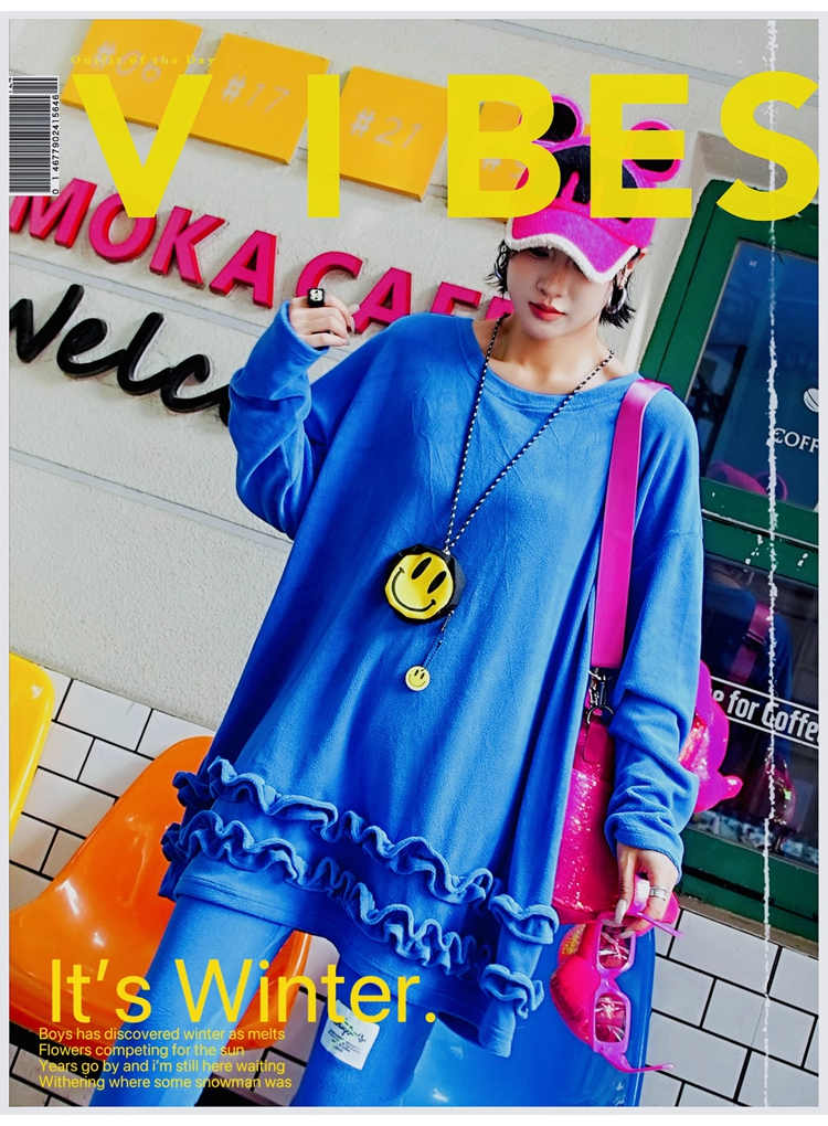 Royal Blue Ruffled Fleece Oversized Sweatshirt　X3407