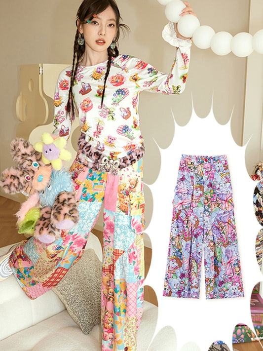 Fancy Animal Wide Leg Pants Le X2708