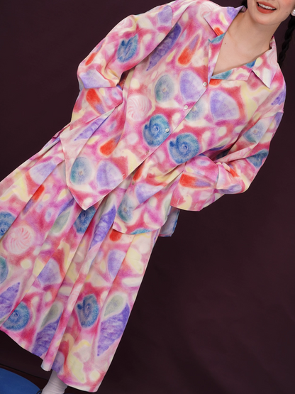Colorful Seashell Print Long-Sleeve Shirt/Skirt X3392