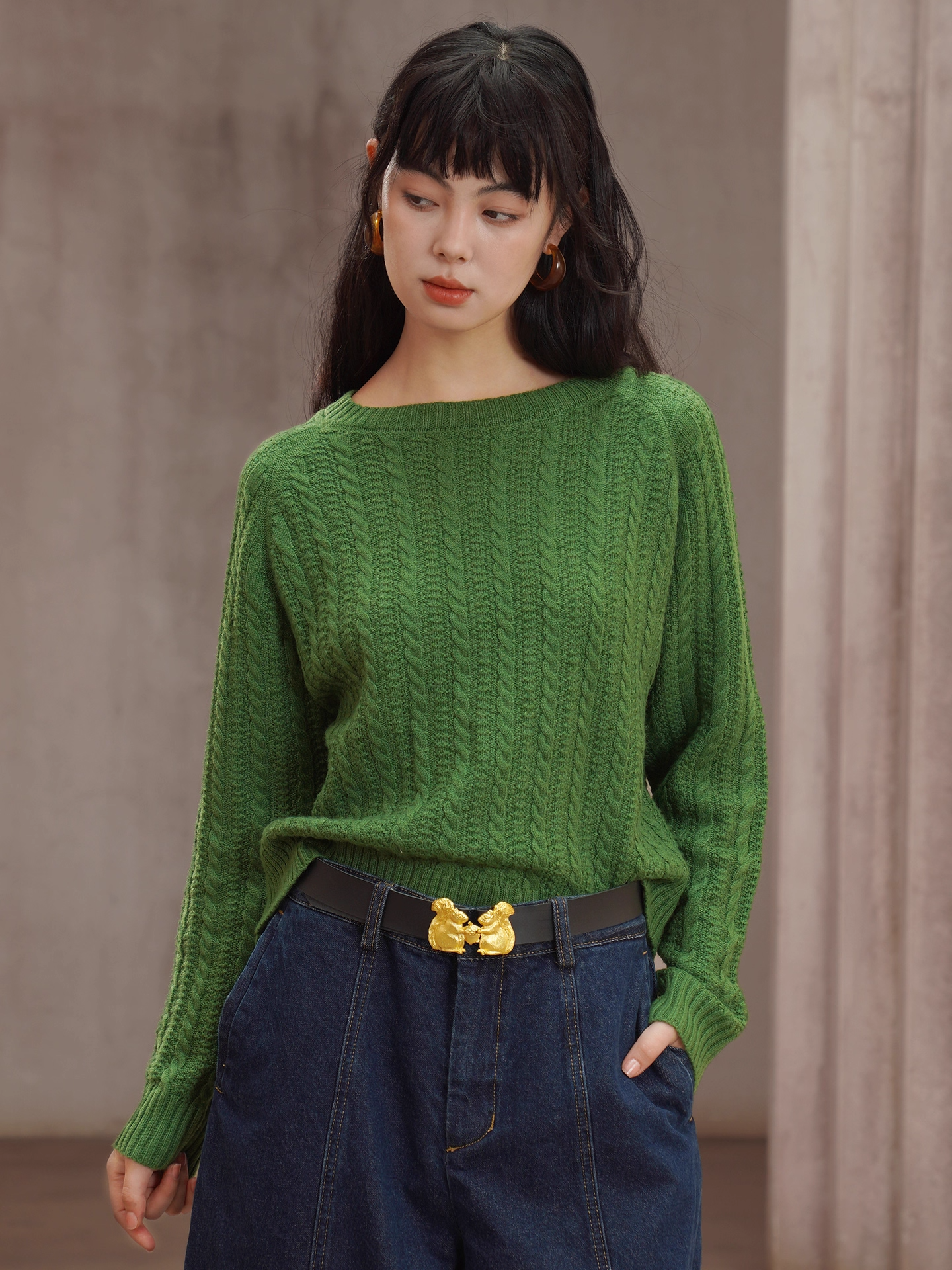 復古皮革皮帶，配雕刻松鼠扣 X3446