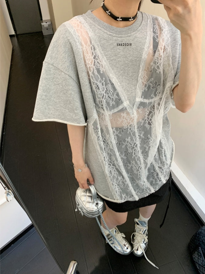 Cut-off mesh design T-shirt X2795