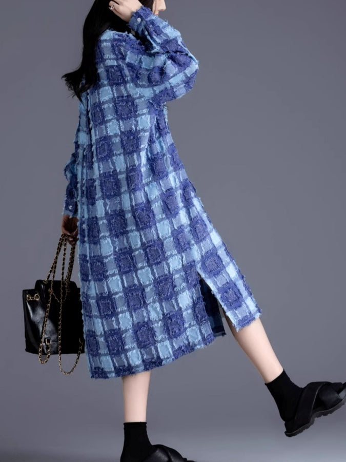 Klein Blue Check Shirt Dress X2939