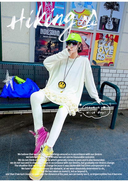 Royal Blue Ruffled Fleece Oversized Sweatshirt　X3407