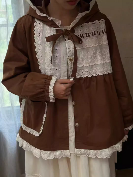 Mori Girl Style Lace Patchwork Loose Fit Coat　X3366