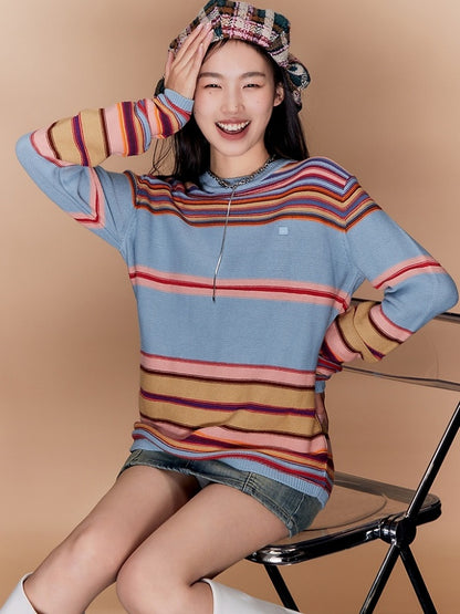 Color border knit sweater X2602