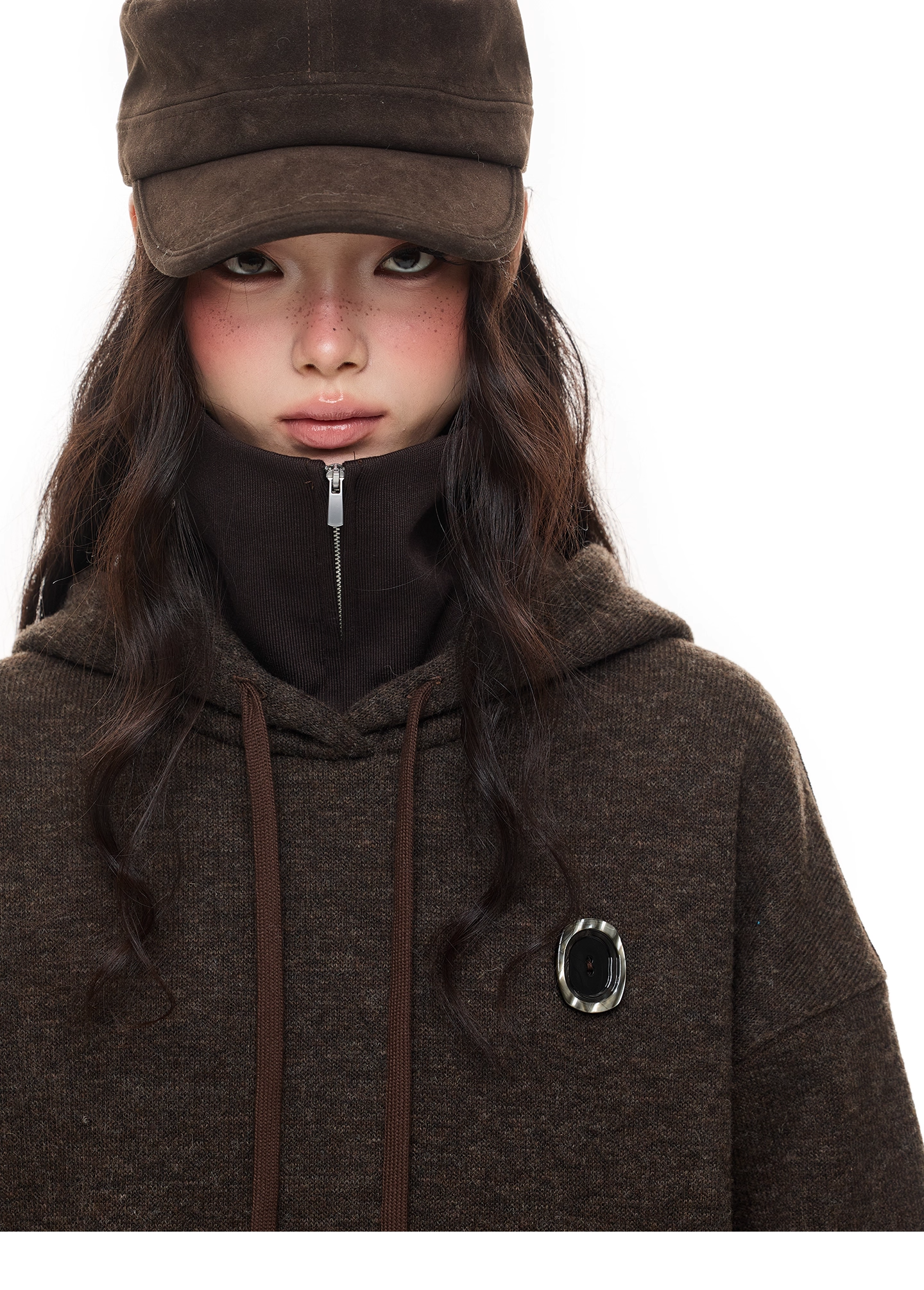 Layered-Look High-Neck Hoodie & Long Skirt 　X3484