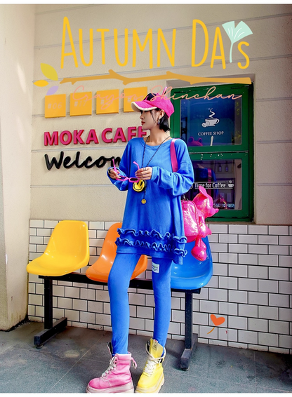 Royal Blue Ruffled Fleece Oversized Sweatshirt　X3407