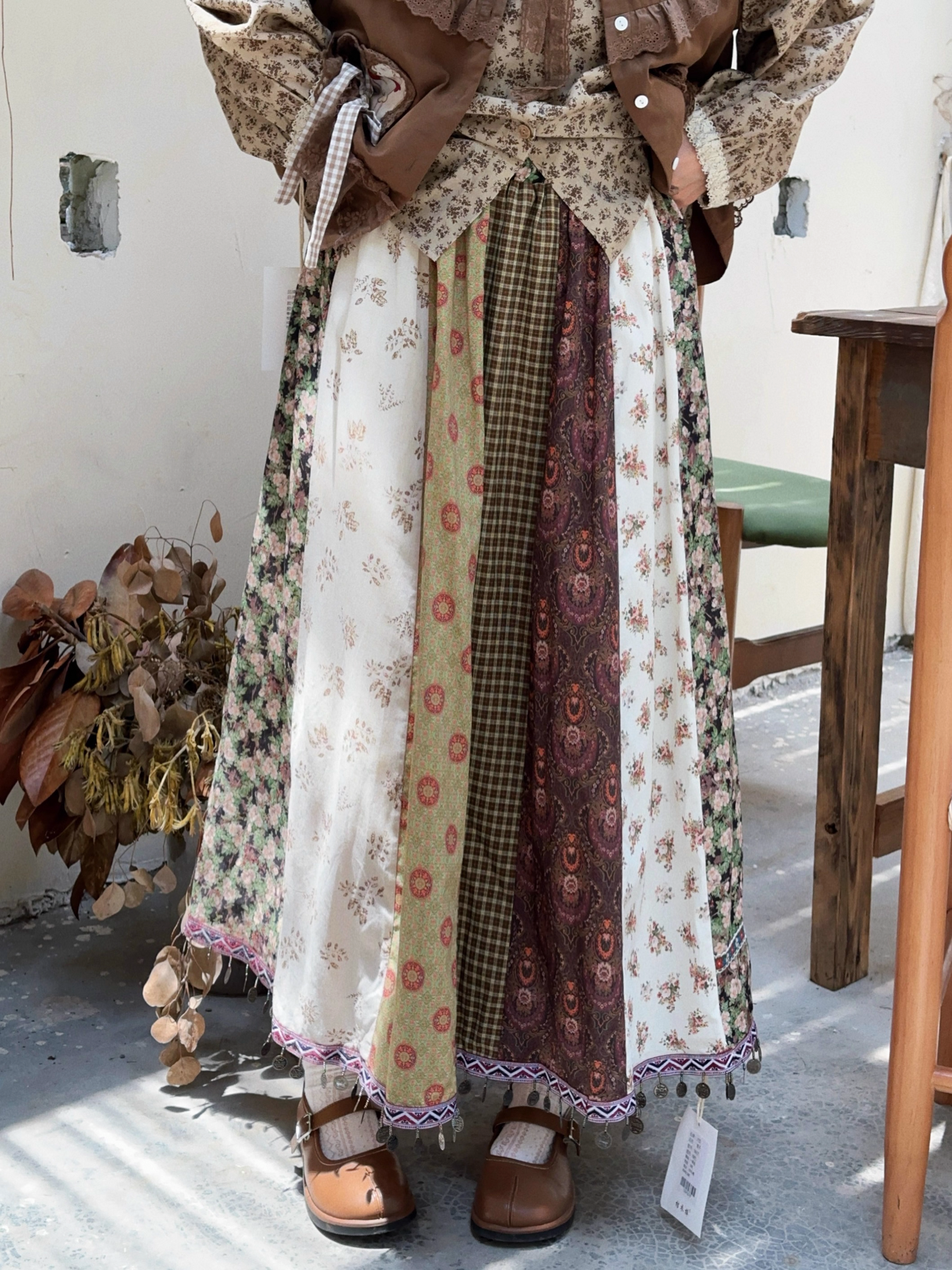 Vintage Country Patchwork Floral Long Skirt　X3364