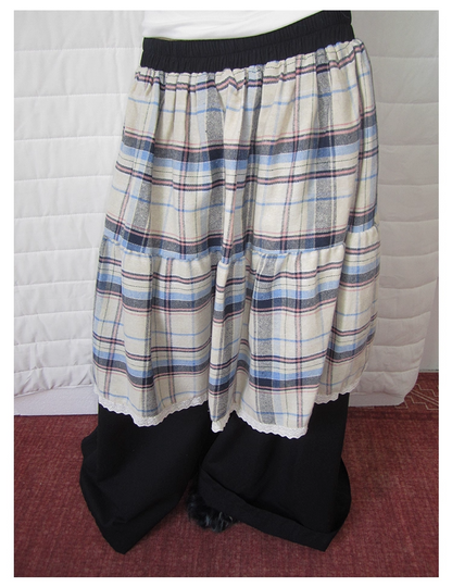 Plaid Patchwork Layered Wide Pants　X3420