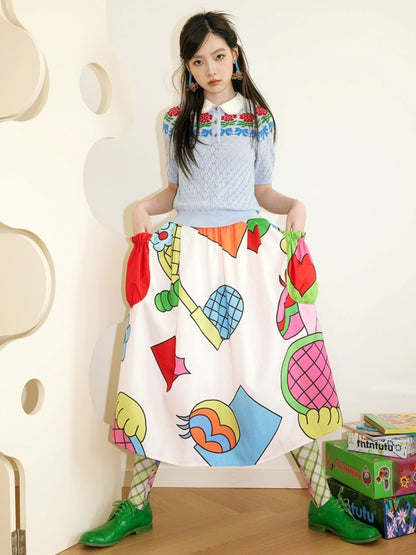 Colorful graphic flare skirt X2703