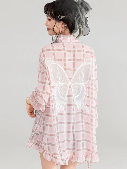 Butterfly motif oversized shirt X2733