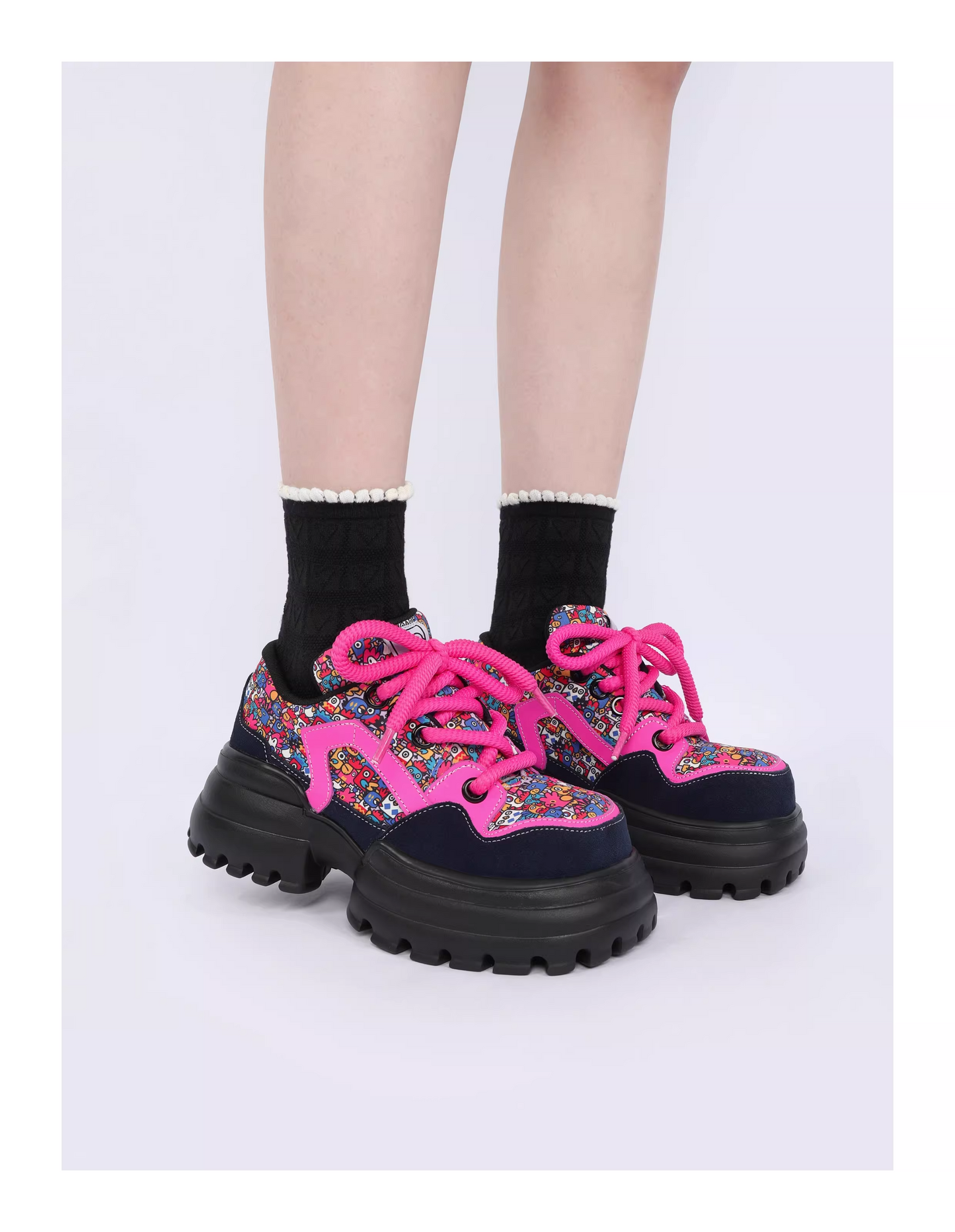 Chunky Platform Colorblock Lace-Up Shoes　X3480