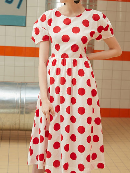 Retro Polka Dot Midi Dress X2710