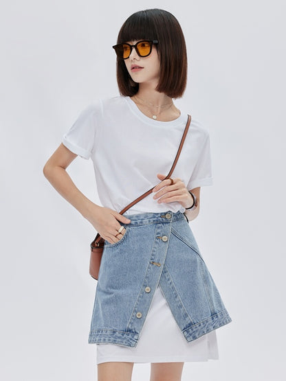 Asymmetrical design mini short denim skirt X2781