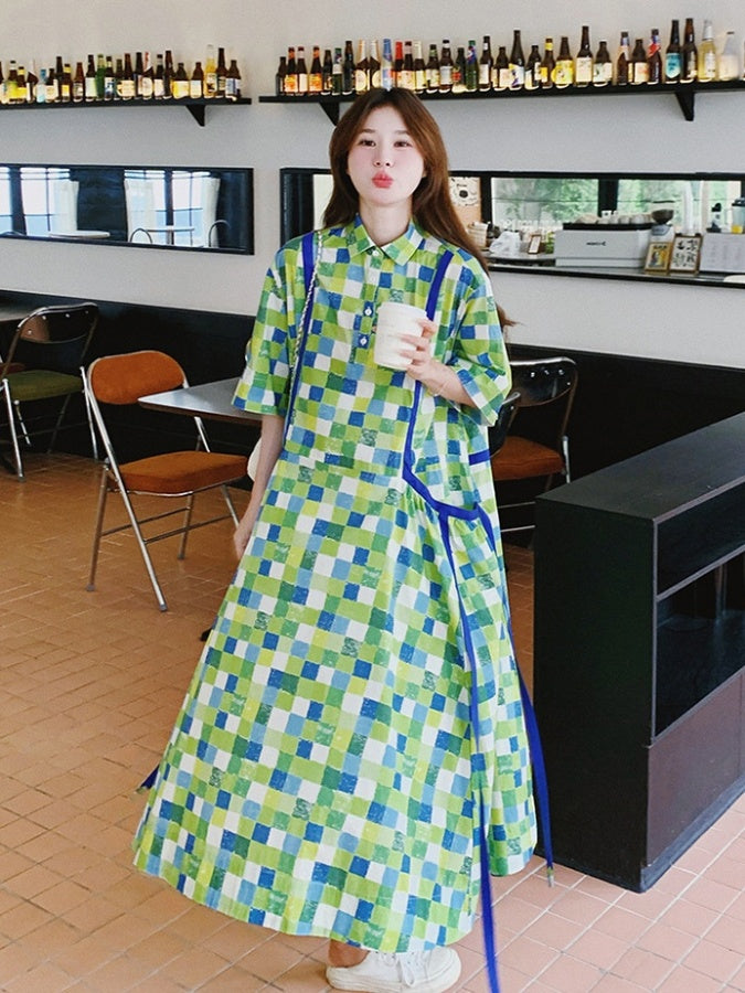 Green Mosaic Shirt Dress X2785