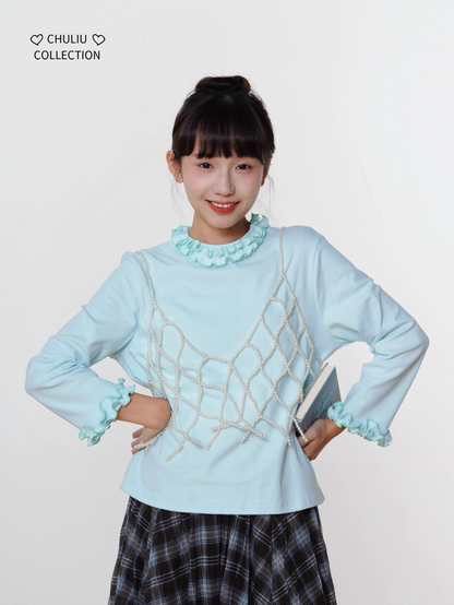 Geometric Pattern Brushed Cotton Stretch Slim Fit Top X3397