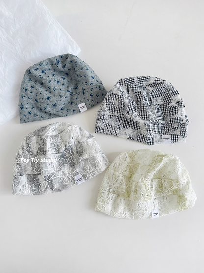 Gradient Lace Embroidered Floral Beanie　X3319