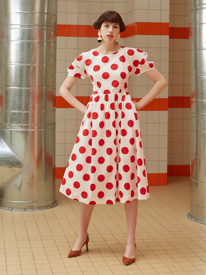 Retro Polka Dot Midi Dress X2710