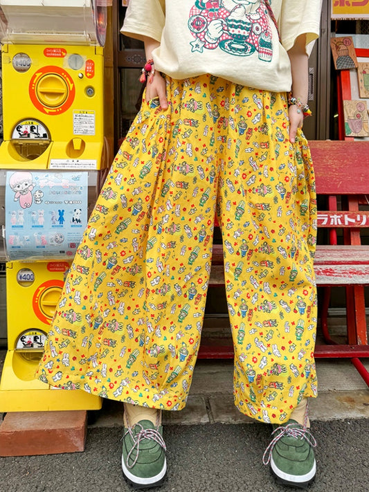 Cute Illustration Print Loose Pants X2742