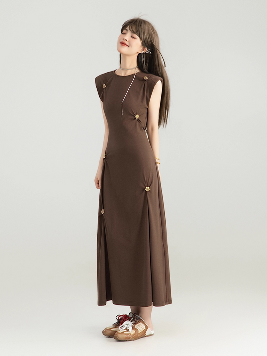 Retro Floral Knot Sleeveless Dress　X3301