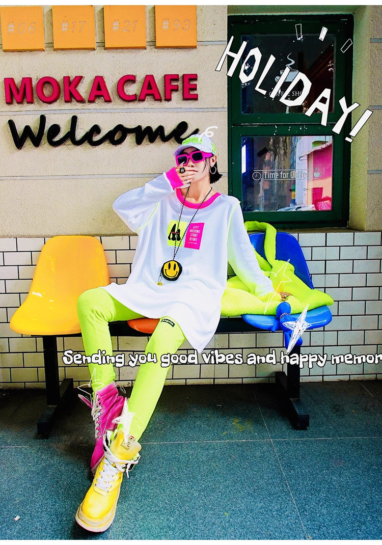 Neon Green Letter Patch Fleece Leggings X3412