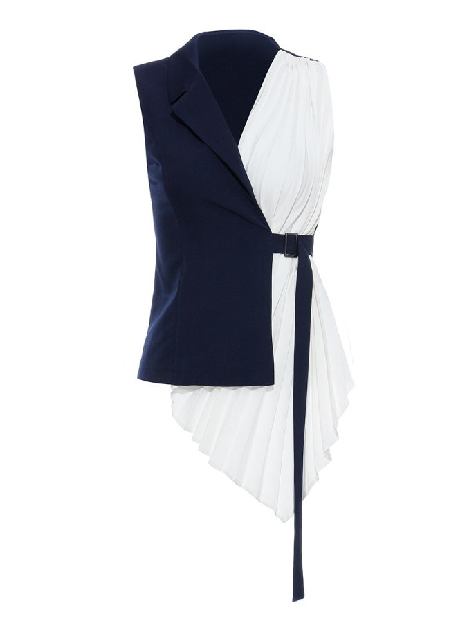 Asymmetrical pleated design vest X2714