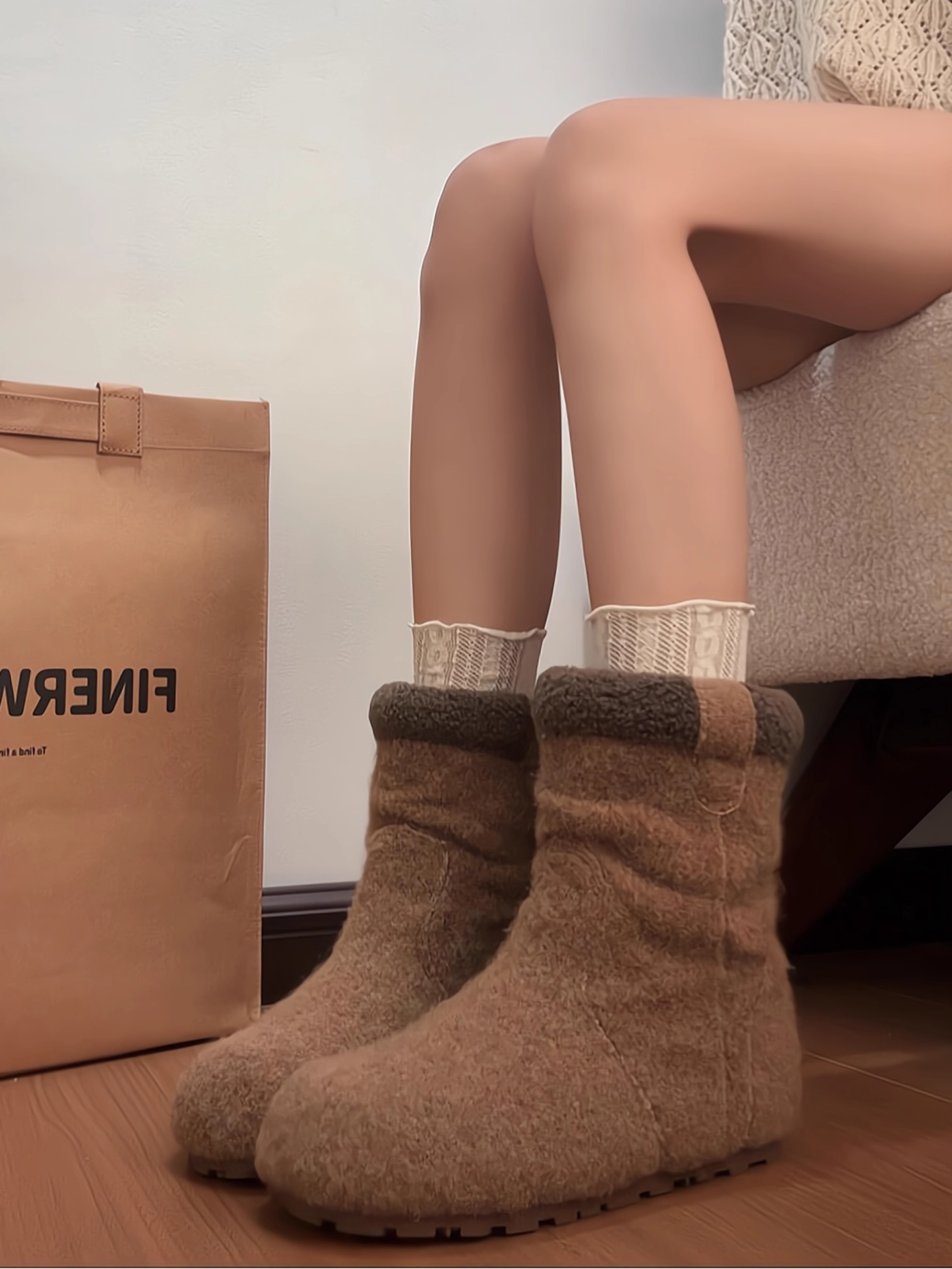 Fleece Hidden Heel Short Snow Boots　X3426