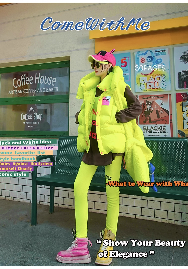 Neon Color Letter Patch Padded Vest　X3429