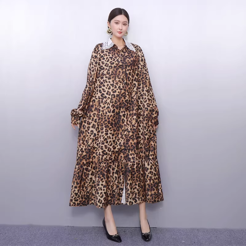 Leopard Print Long Shirt Dress　X3520