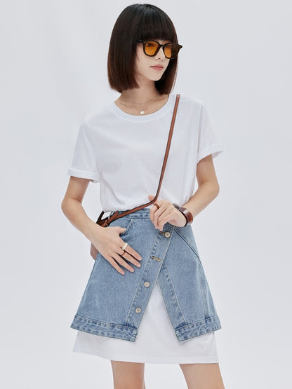 Asymmetrical design mini short denim skirt X2781