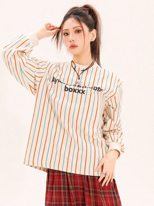 Y2K colorful striped pullover X2671