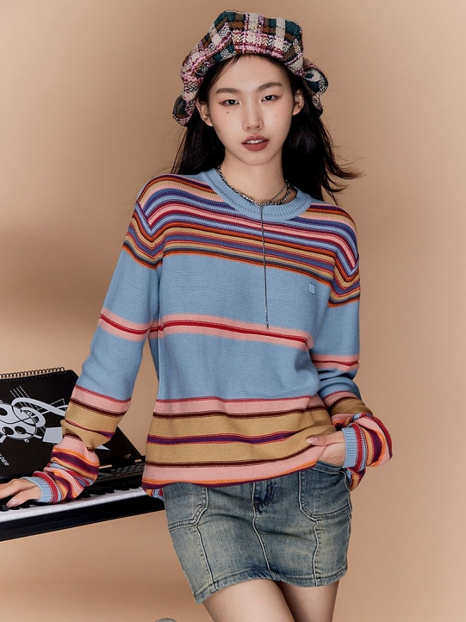 Color border knit sweater X2602