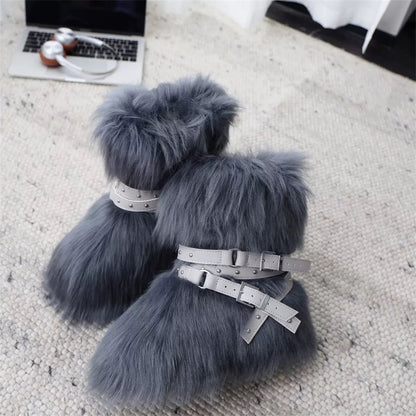 White Fleece Platform Short Snow Boots　X3425