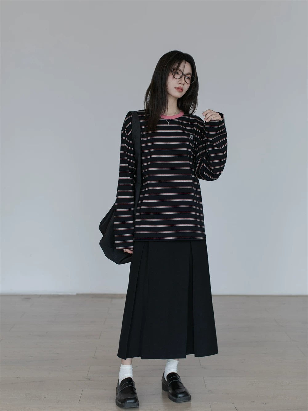 Contrasting stripe long sleeve T-shirt X3059